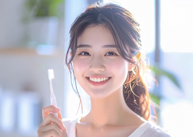 歯ブラシを持っている女性